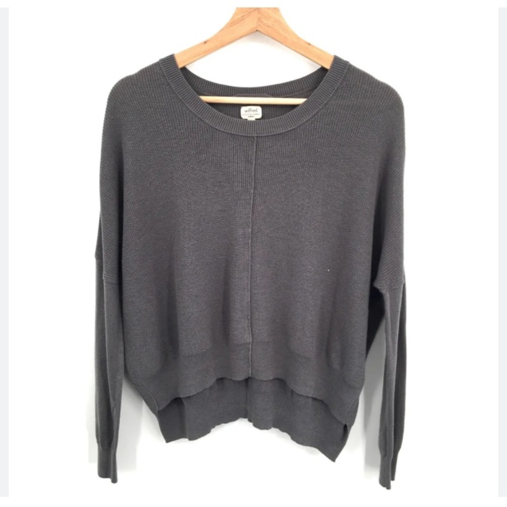 WILFRED Silk Cashmere Cropped  Dolman Sweater top in Gray